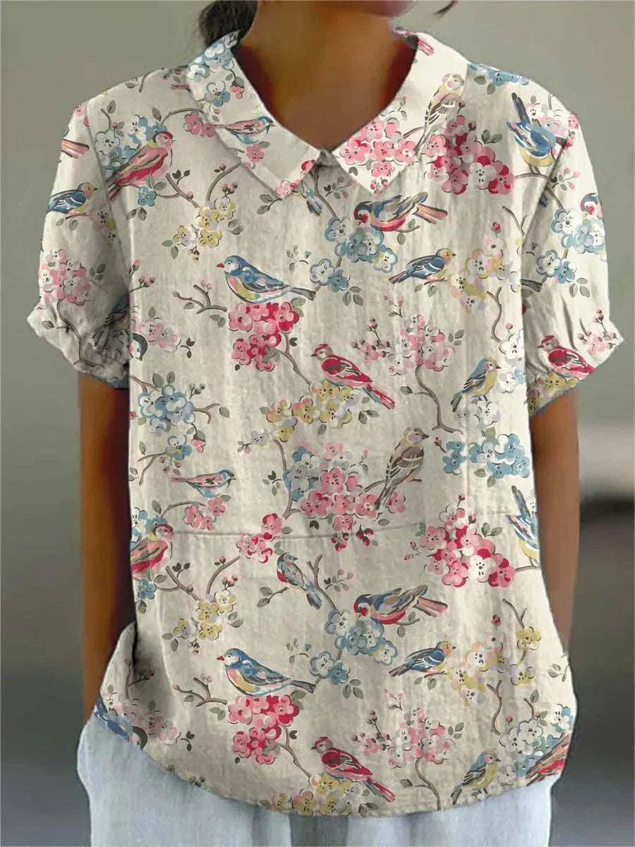 プレズコット - コットン&リネン花柄シャツ