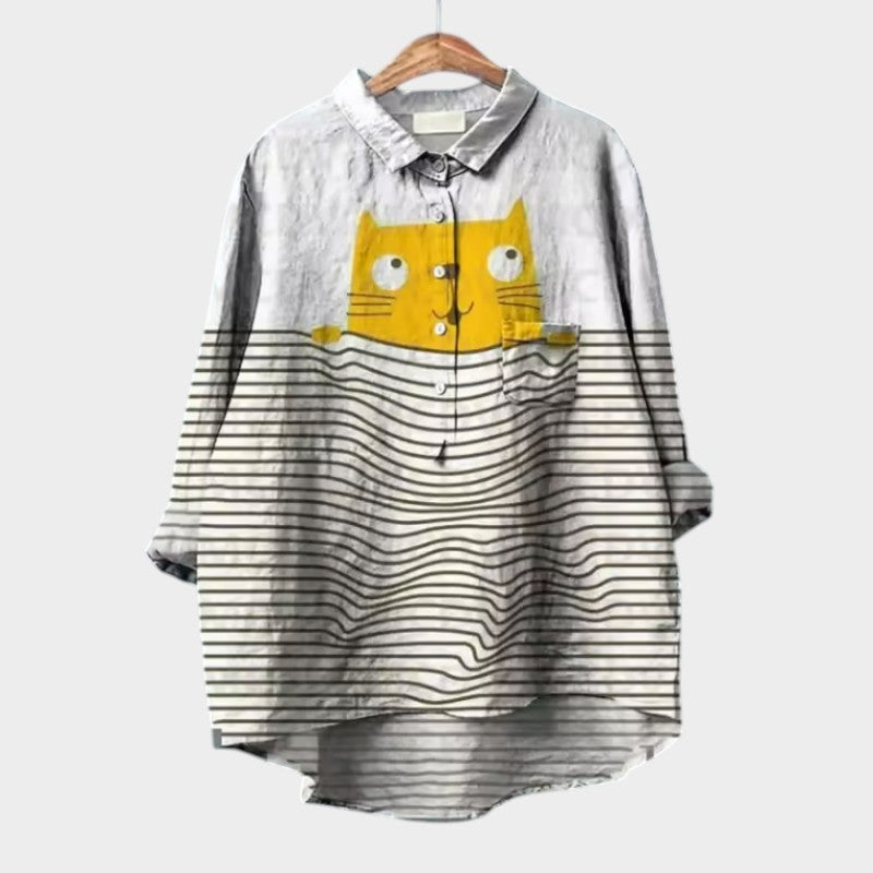 Haruka | Cat Print Blouse