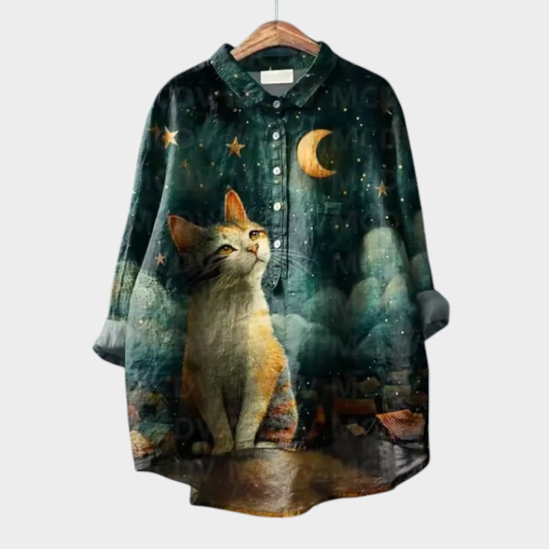Misaki | Cat Print Blouse